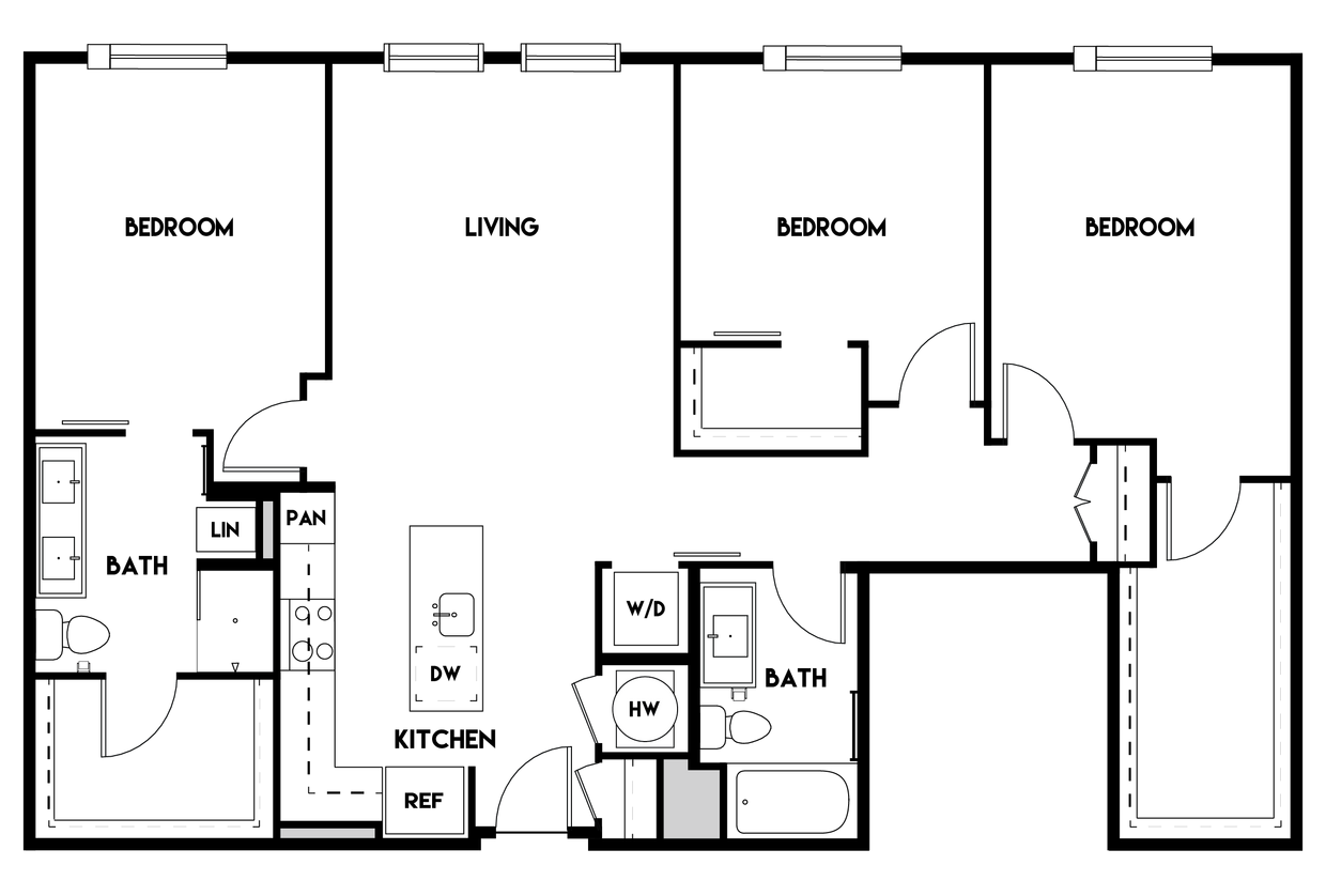 Floor Plan - 3BR 2BA (1529 SF)