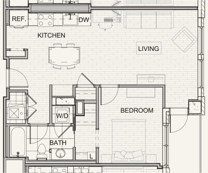 Floor Plan - One Bedroom 751 SF