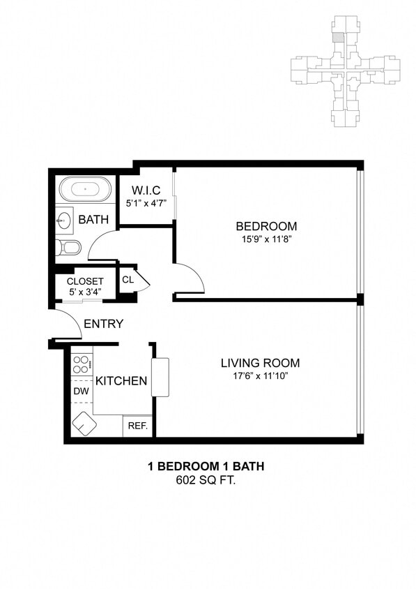 Floor Plan - 1 Bdrm 602 Sq Ft