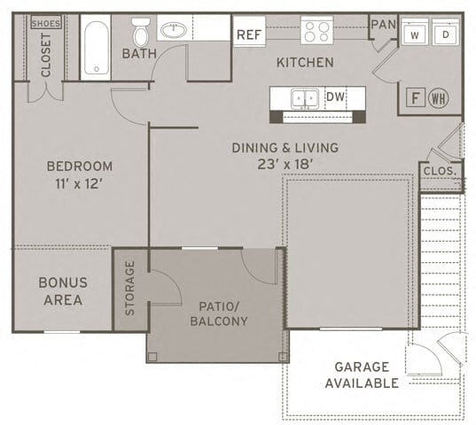 Floor Plan - 1 Bedroom w Garage - Renovated