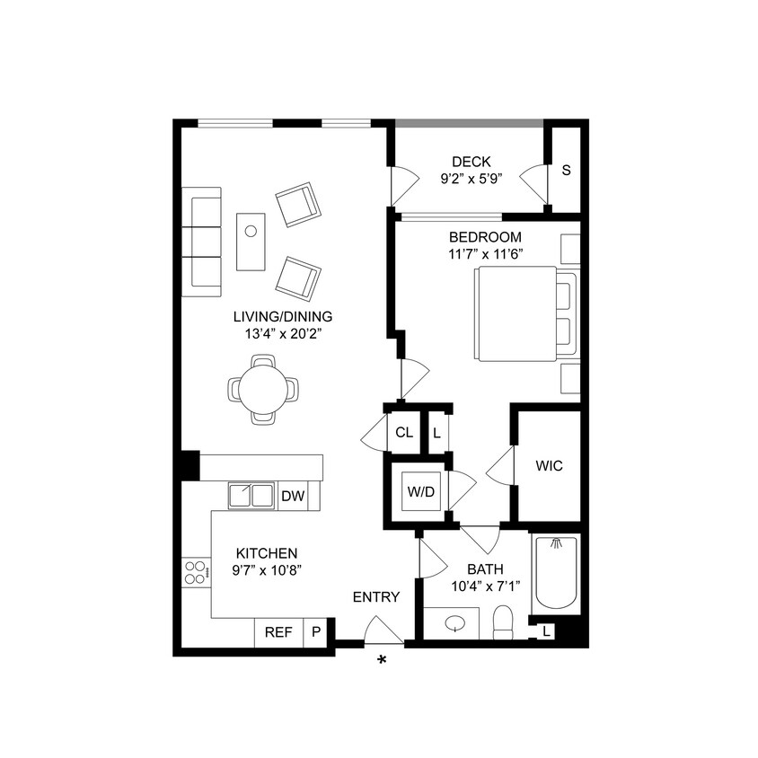 Floor Plan - 1 Bed, 1 Bath B