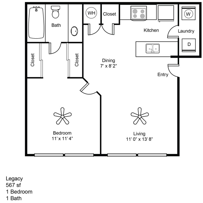 Legacy 567 sq ft 1 bedroom 1 bath - Legacy 1 Bedroom 1 Bath