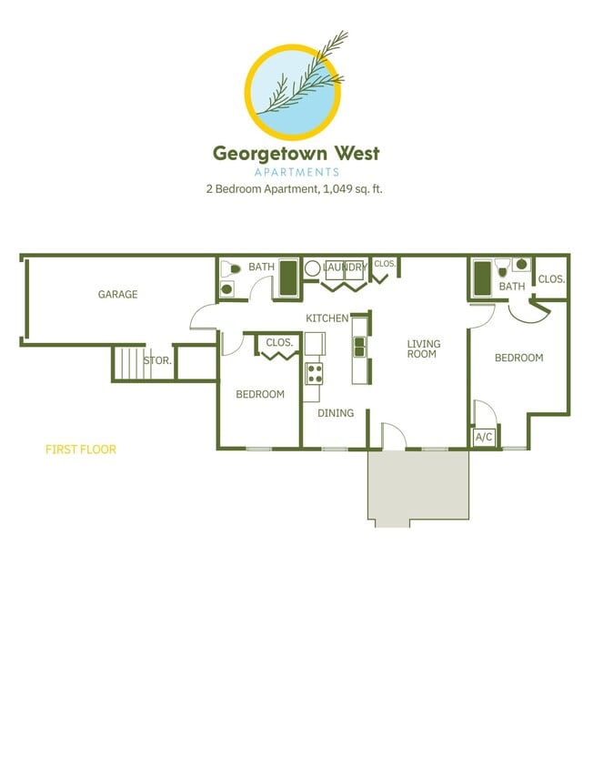 Floor Plan - 2 Bed, 2 Bath - 1,049 sq ft