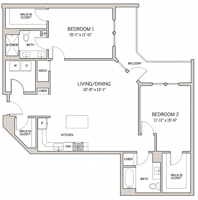 Floor Plan - Two Bed Two Bath B17