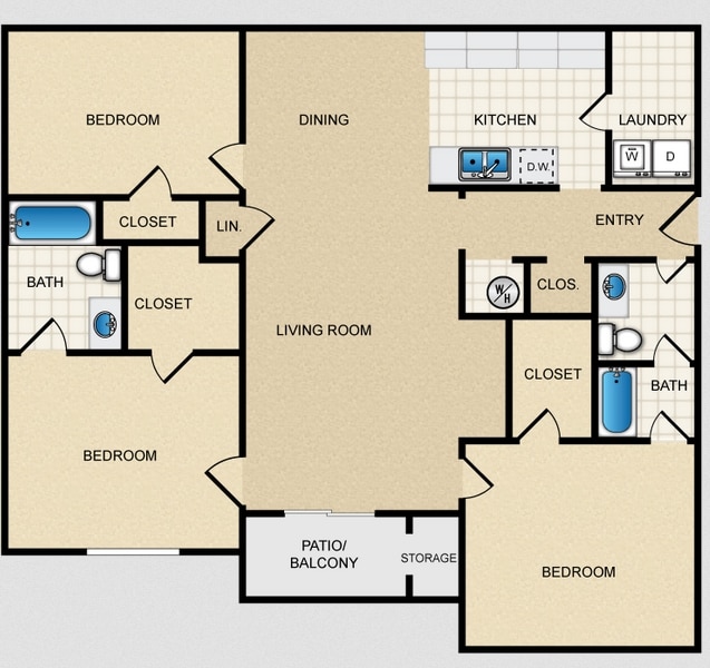 3BR/2BA - 3X2