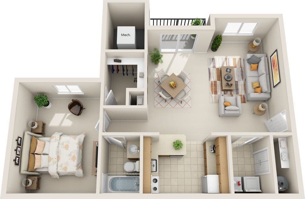 Floor Plan - 1 Bed 1 Bath | Renovated