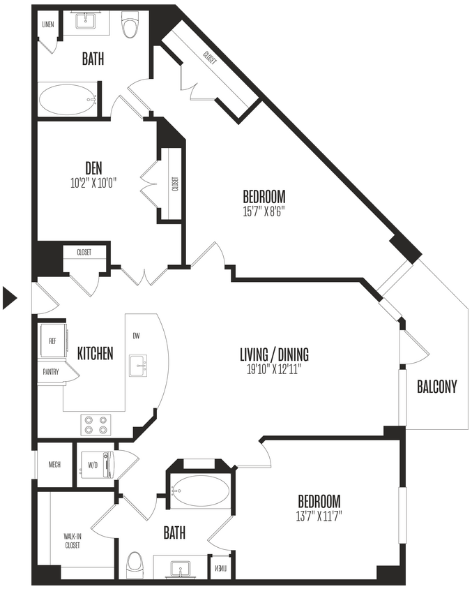 Floor Plan - 2 Bed/2 Bath Den-2BD
