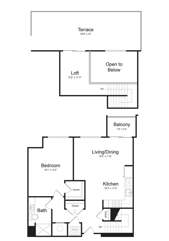 Floor Plan - One Bedroom/One Bath (1ML-A) Loft, Terrace and ...