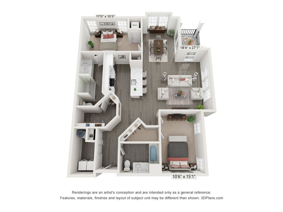 Floor Plan - 2 Bedroom 2 Bath - 1398