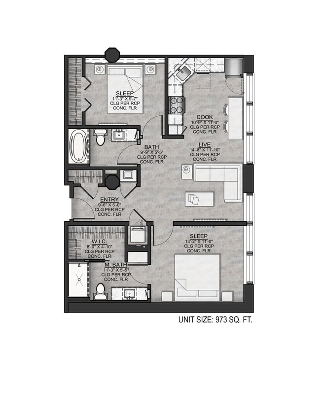 Floor Plan - C1-Two bedroom/Two bath