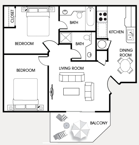 2BR/2BA - 2 Bedroom x 2 Bath 