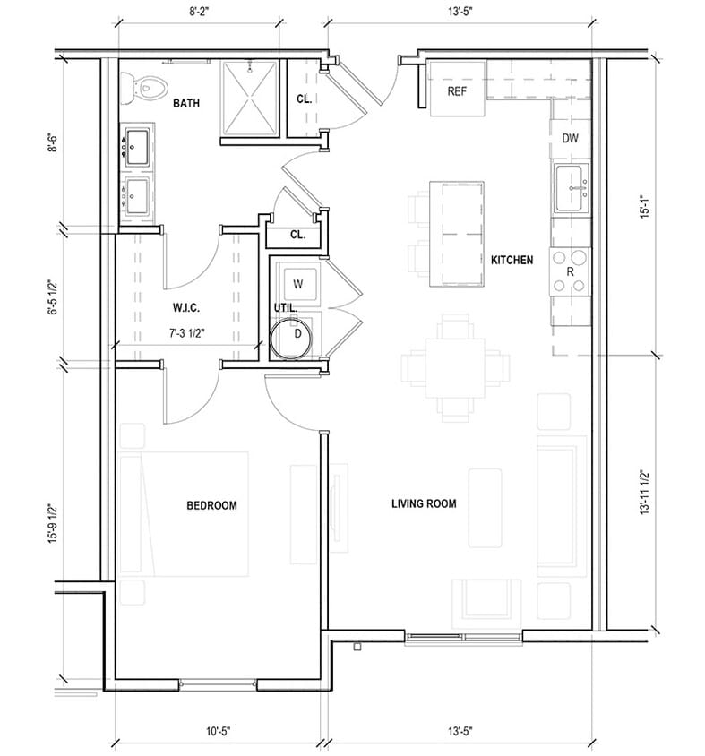 Sunnen Station Apartments - A6 - 1 Beds - 1 Baths - 727 Sq. ft. - 1F