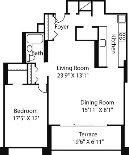 Floor Plan - Longfellow One Bedroom Large