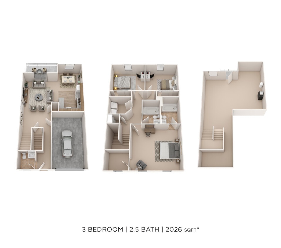 Floor Plan - Three Bedroom 2.5 Bath Townhome with Garage