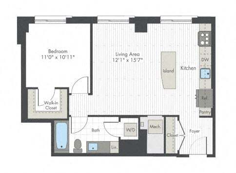 Floor Plan - 1 Bed/1 Bath-D