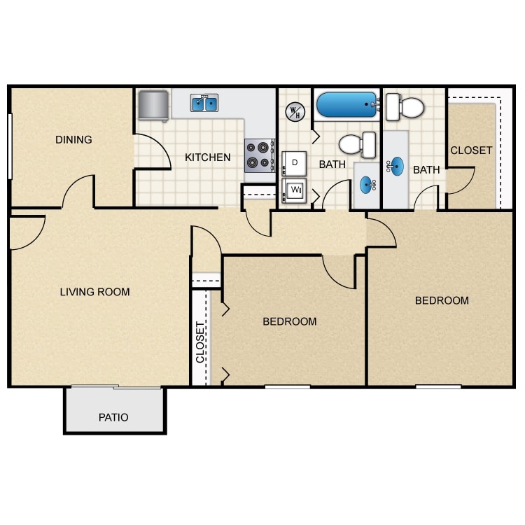 Floor Plan - 2 Bed, 1.5 Bath