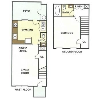 1x1.5 Floorplan - Rippling Stream Townhomes - 1x1.5