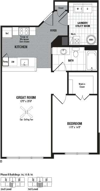 Floor Plan - 1 Bed 1 Bath-B
