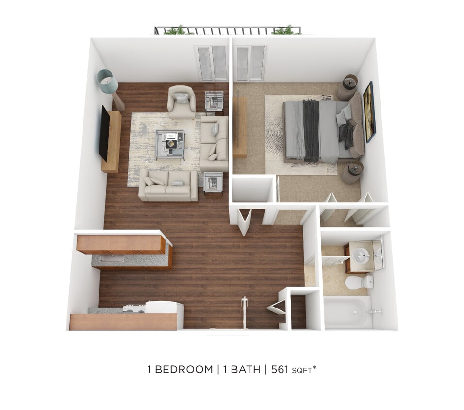 Floor Plan - One Bedroom 585 sqft
