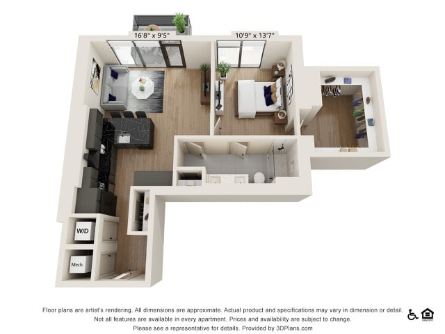 1 x 1 | 856 sq ft - One Bedroom One Bath Penthouse (856 SF)