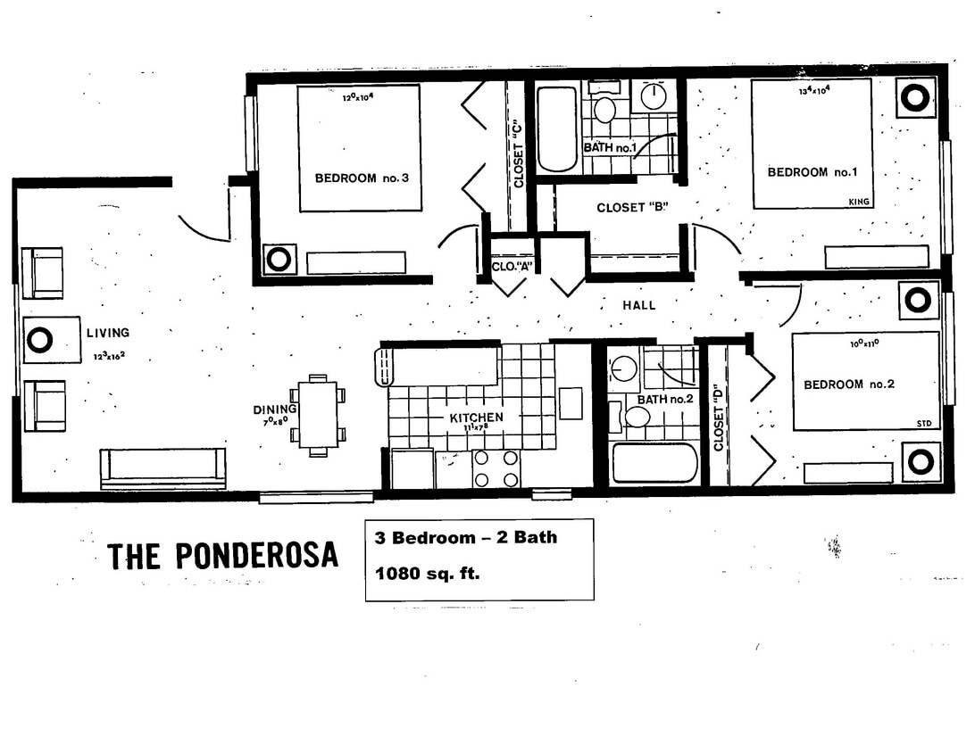 Floor Plan - 3 Bed 2 Bath - Classic
