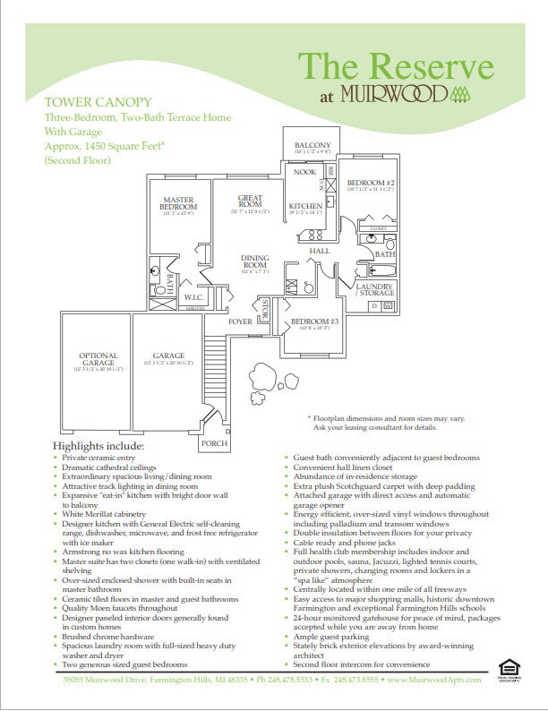 Floor Plan - The Tower Canopy - includes a 1 car attached ga...
