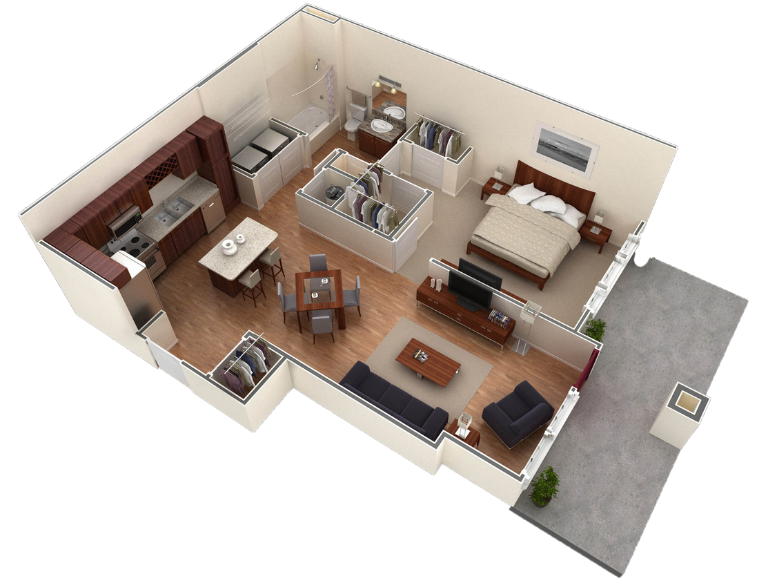 Floor Plan - 1 BR Designer Courtyard Garage