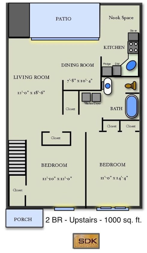 Floor Plan - Two Bedroom One Bath W/D Upper