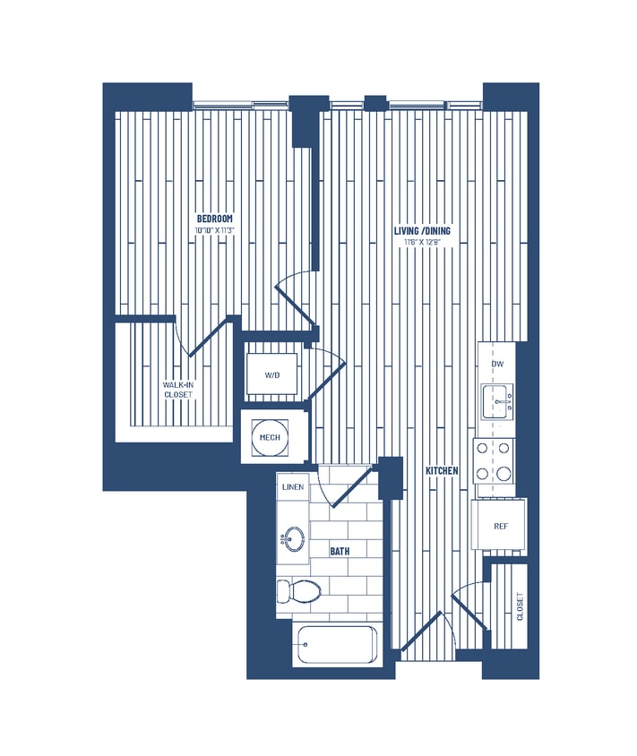 Floor Plan - 1 Bed/1 Bath-H1D