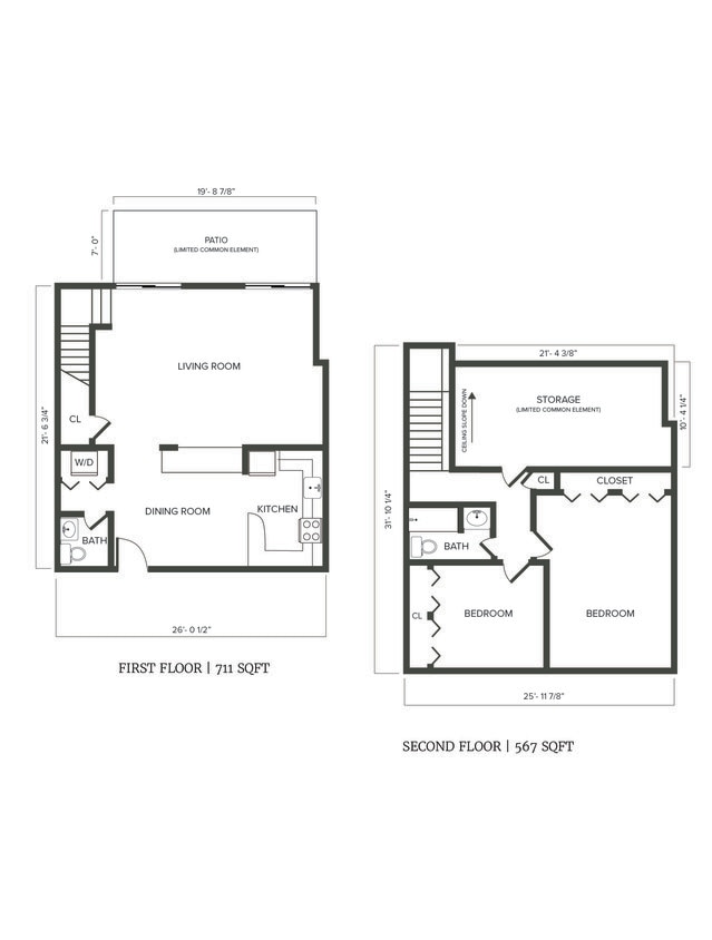 Floor Plan - (R0C6R) 2 Bedroom, 1.5 Bath Duplex