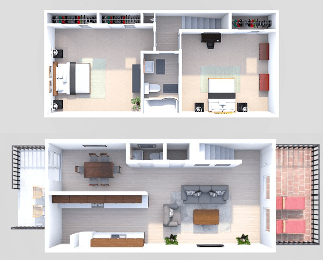 Floor Plan - B3 2 Bedroom 1.5 Bath Townhome
