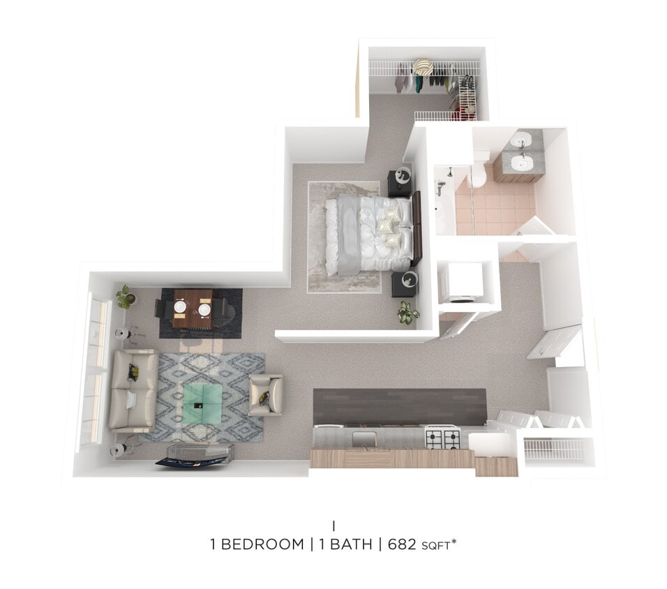 Floor Plan - One Bed One Bath I - 682sqft