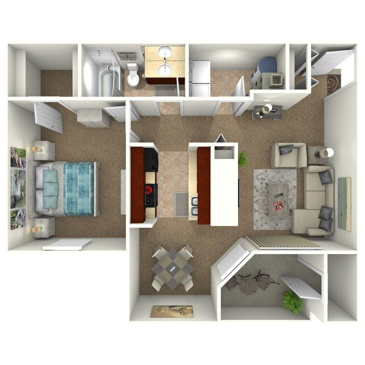 Floor Plan - The Hickory - 1 Bedroom 1 Bath