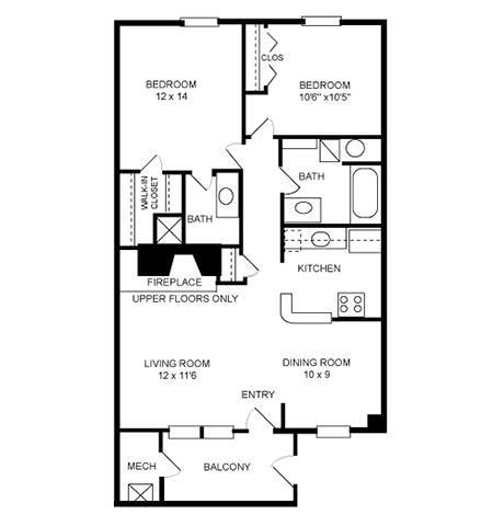 Floor Plan - 2 Bed, 2 Bath 950 SF, 22