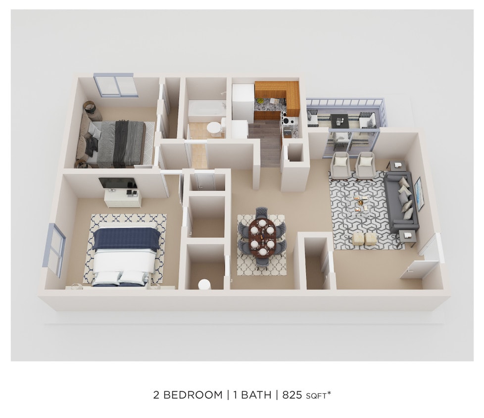 Floor Plan - Two Bedroom - 825 sqft