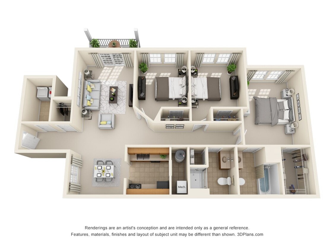 Floor Plan - 2 Bedrooms 2 Baths with Den - 1319