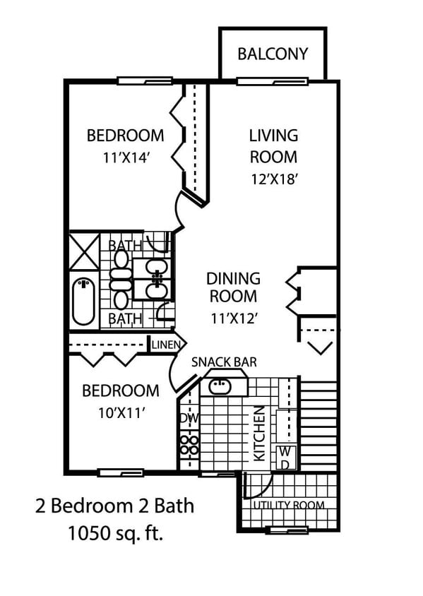 Floor Plan - 2 Beds | 2 Baths Upper