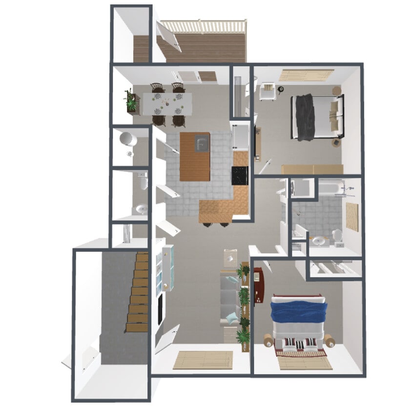B4 Floor Plan - 2 Bedroom, 1.5 Bath - B4
