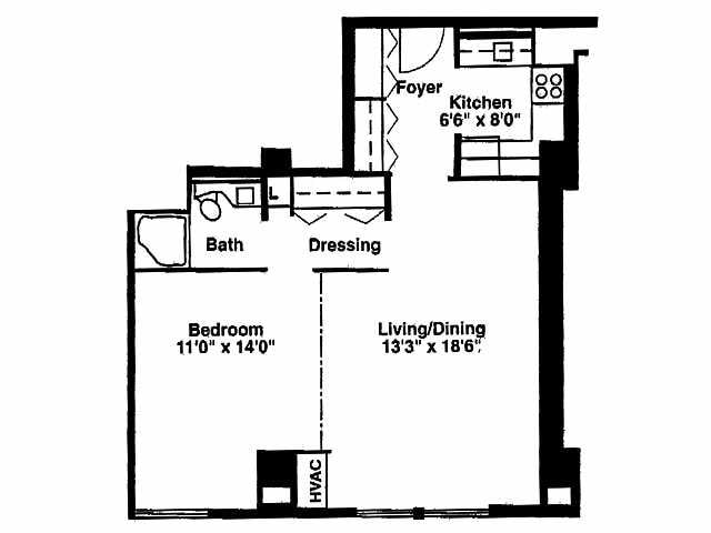 1 Bedroom - Conv. II - 1 Bedroom Convertible II Unfurnished
