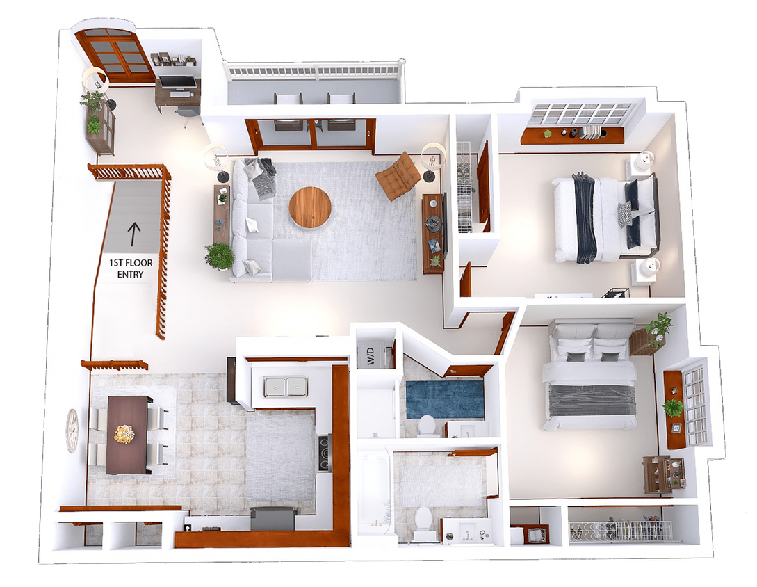 Floor Plan - Rivershire - 2 Bed, 2 Bath + Den Upper