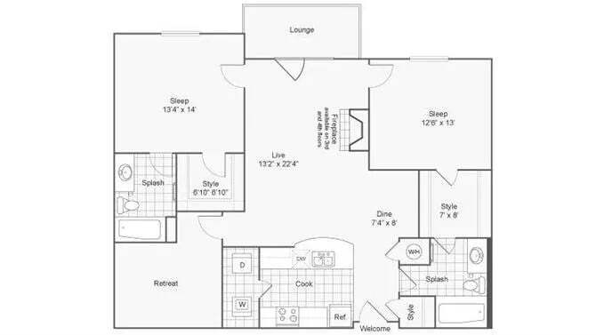 Glenmoore 2B Floorplan BEECH - 2 bed/2 bath-1347 sqft