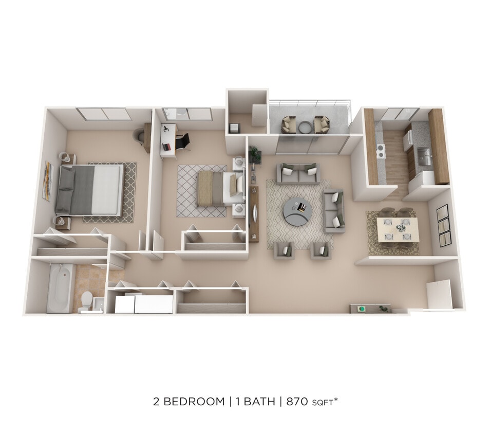 Floor Plan - Two Bedroom - 870 sqft