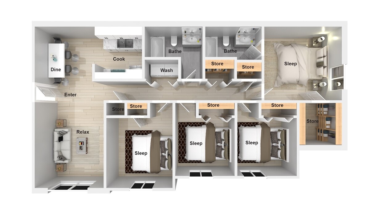 Floor Plan - 4 Bed x 2 Bath