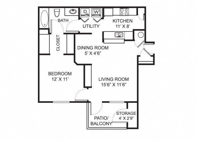 Floor Plan - 1 Bed 1 Bath