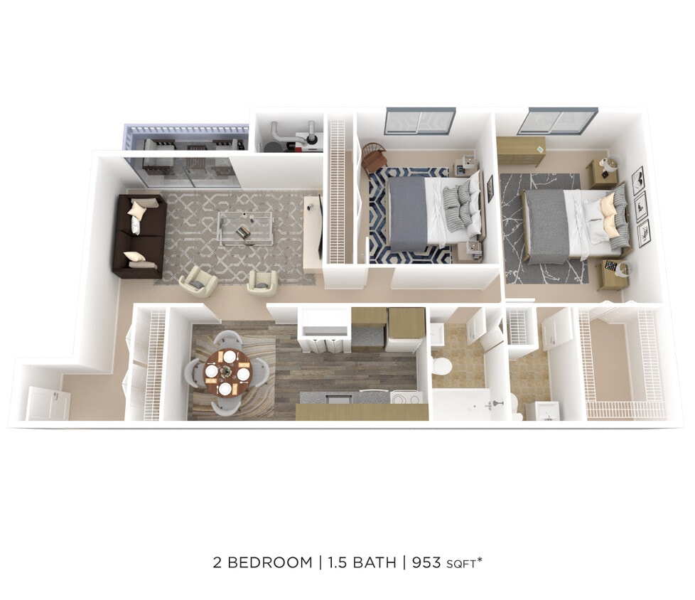 Floor Plan - Two Bedroom 1.5 Bath