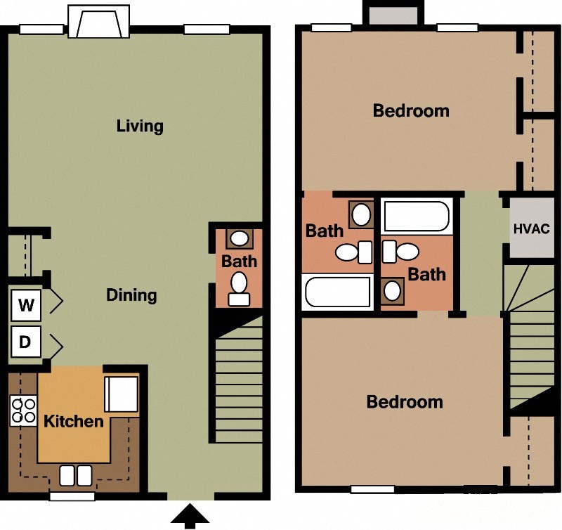 Floor Plan - 2 Bedroom 2.5 Bath Townhome Aspen Village Mount...