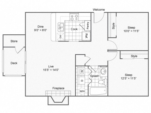 Floor Plan - Two Bedroom One Bath