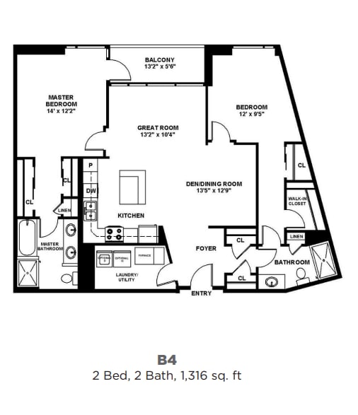 Floor Plan - B4 - Two Bedroom Two Bath
