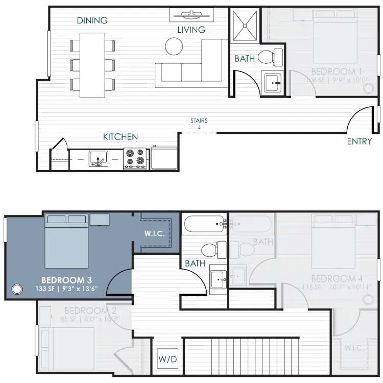 Floor Plan - 4-Bedroom CoLiving Rowhome: Bedroom 3 & Private...