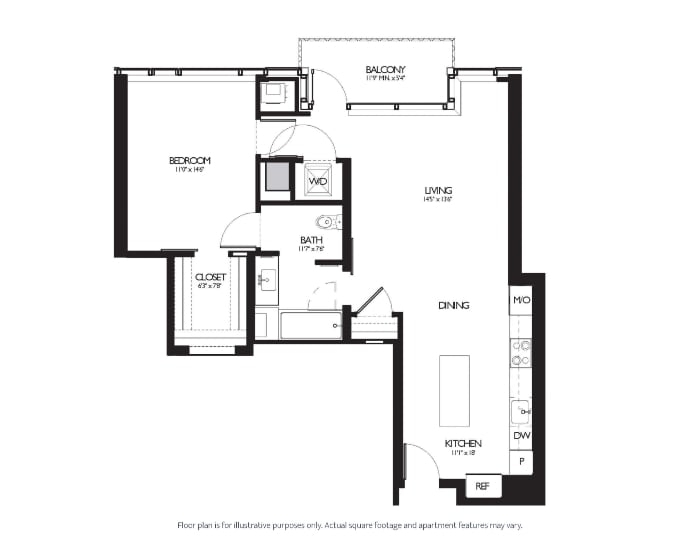 Floor Plan - 1 Bed 1 Bath